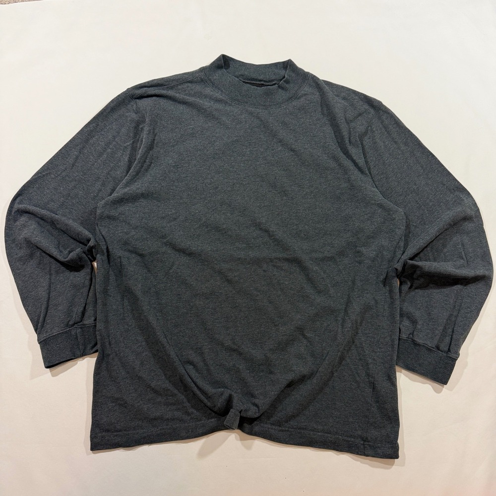 Eddie Bauer Mock Neck Shirt Men Large Tall Gray Long Sleeve Cotton Basic
